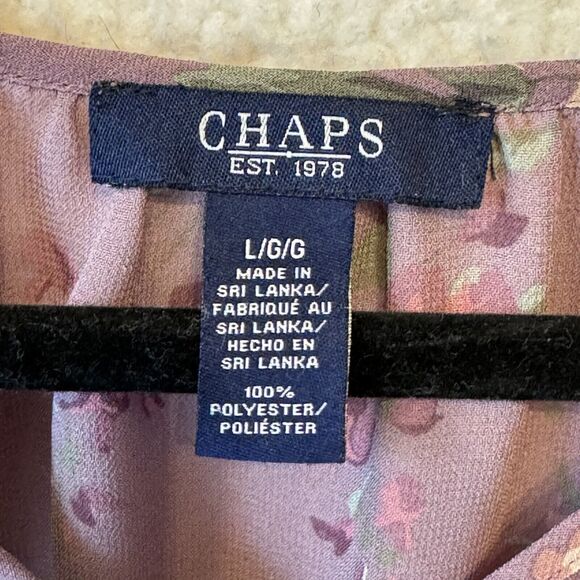 Chaps‎ Purple Mauve Pink Floral Semi-Sheer 3/4 Sleeve Vneck Top Blouse Large - Picture 7 of 10